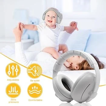 Baby & Toddler Noise Reduction Ear Protection Earmuffs – Comfortable Headphones for Sleep & Travel – white  - Image 9
