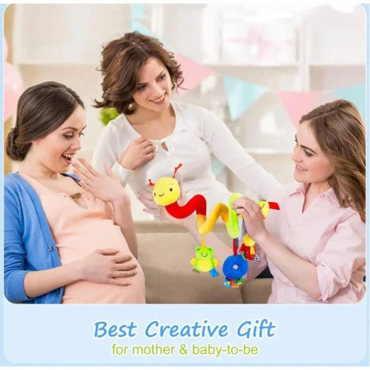 Baby Spiral Hanging Rattle Toy – Frog Squeaker, Soft Ring & Bell Bee – For Stroller, Car Seat & Crib – 0+ Months - Image 2