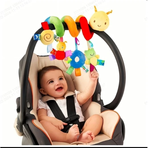 Baby Spiral Hanging Rattle Toy – Frog Squeaker, Soft Ring & Bell Bee – For Stroller, Car Seat & Crib – 0+ Months - Image 3