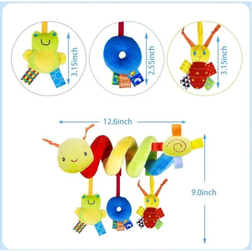 Baby Spiral Hanging Rattle Toy – Frog Squeaker, Soft Ring & Bell Bee – For Stroller, Car Seat & Crib – 0+ Months - Image 6