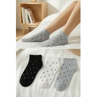 3-Pack Women's Polka Dot Jacquard Knit Crew Socks – Soft & Breathable Casual Socks, Assorted Colors, EU Size 36–40