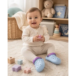 Kids' Star-Cutout Slide Sandals with Glitter Polka-Dot Strap – Light Blue & Purple