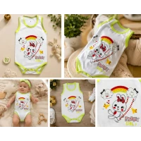 Baby Girl Sleeveless Cotton Bodysuit with Cute Rabbit Print – Soft Breathable Baby Onesie, White/Green, 6–9 Months (Size 5)