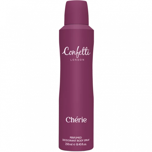 Confetti London Chérie Deodorant Body Spray 250ml, Long-Lasting Freshness with Soft Floral Scent for Everyday Feminine Elegance Confetti London Chérie Deodorant Body Spray 250ml, Long-Lasting Freshness with Soft Floral Scent for Everyday Feminine Elegance