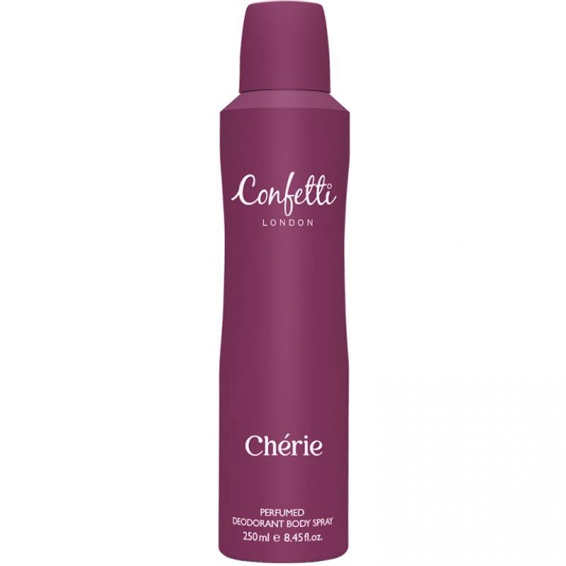 Confetti London Chérie Deodorant Body Spray 250ml, Long-Lasting Freshness with Soft Floral Scent for Everyday Feminine Elegance - Confetti