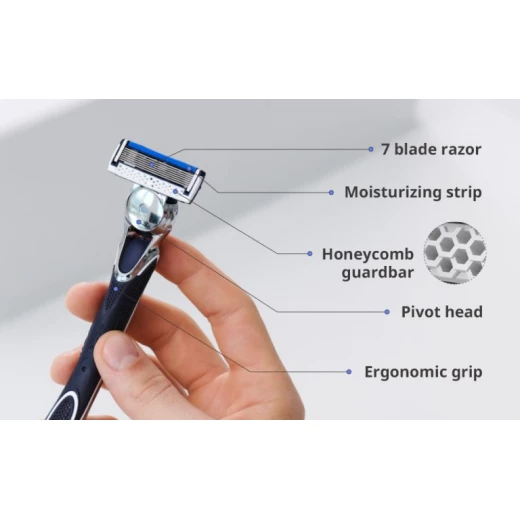 Dorco Pace 7 System Razor for Men – The World’s First 7-Blade Razor System, 2 Heads, 1 Handle - Dorco - Image 3