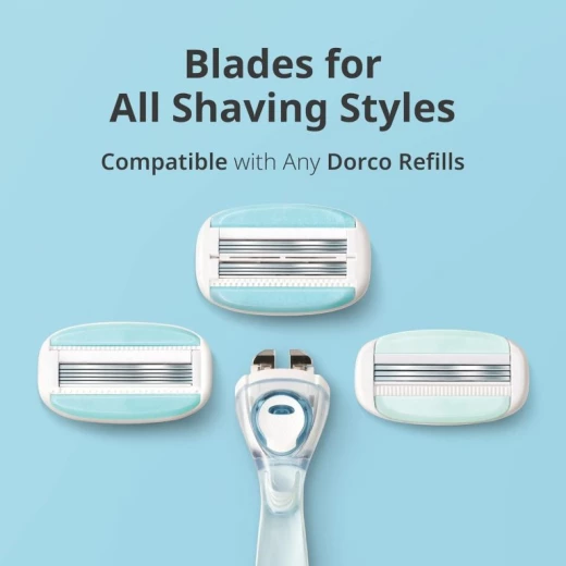 Dorco Eve 6 System Razor for Women – 6 Blades Shaving System, 2 Heads, 1 Handle - Dorco - Image 2
