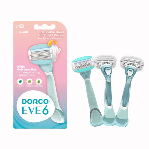 Dorco Eve 6 System Razor for Women – 6 Blades Shaving System, 2 Heads, 1 Handle Dorco Eve 6 System Razor for Women – 6 Blades Shaving System, 2 Heads, 1 Handle