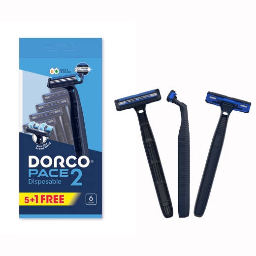 Dorco Pace 2 Disposable Razors for Men, 2 Blades Head, 5+1 Plastic Handles in a Pouch Dorco Pace 2 Disposable Razors for Men, 2 Blades Head, 5+1 Plastic Handles in a Pouch
