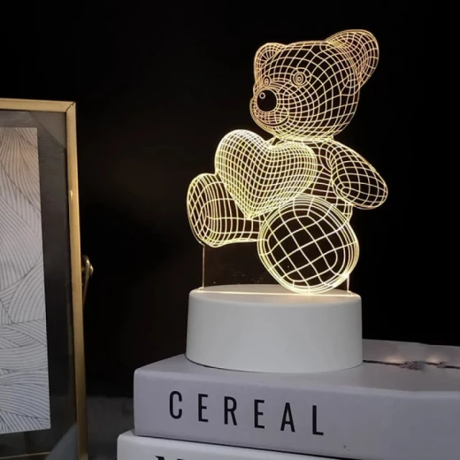 3D Acrylic Lamp Bear Shape Night Light with 3D Decorative Heart - Image 3