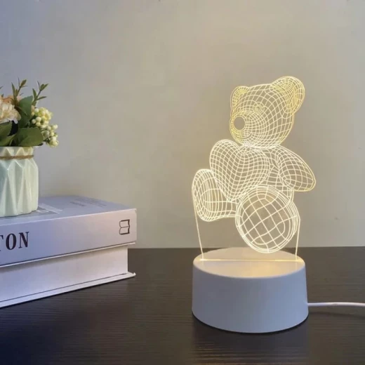 3D Acrylic Lamp Bear Shape Night Light with 3D Decorative Heart - Image 4