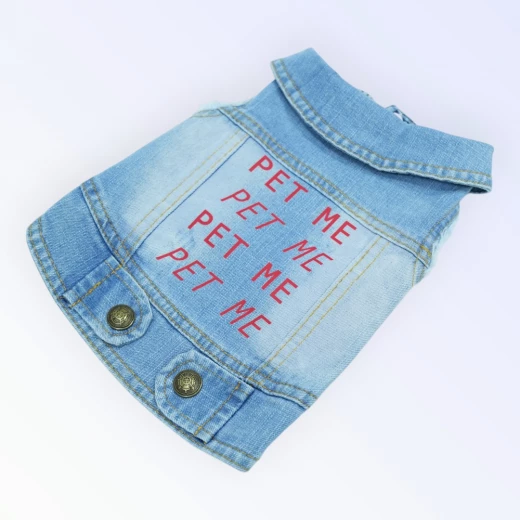 Pet Clothes Dog Jeans Jacket Cool Blue Denim Coat for Small Medium Dogs Vintage Blue Washed Clothes(M) - Best buddies - Image 2