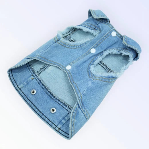 Pet Clothes Dog Jeans Jacket Cool Blue Denim  for Small Medium Dogs Clothes(M) - Best buddies - Image 2