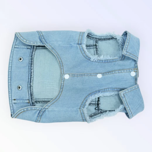 Pet Clothes Dog Jeans Jacket Cool Blue Denim Coat for Small Medium Dogs Vintage Blue Washed Clothes(L) - Best buddies - Image 4