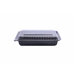 RZ Plastic Containers Rectangle Black 28oz with Lid Microwavable - 50 PCS