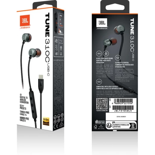 JBL TUNE 310C USB-C Wired Hi-Res In-Ear Headphones, Black - JBL - Image 3