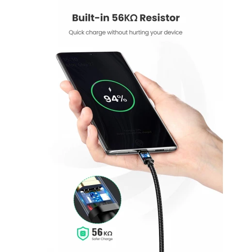 شاحن اندرويد يو اس بي تايب سي شحن سريع مغلف بالنايلون مداخل ذهبيه من يوجرين - يوجرين - Image 6