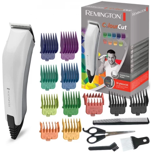 Remington Colour Cut Hair Clippers Kit, Advanced Steel Self-Sharpening Blades, 9 Color Guide Combs, Taper Lever, Scissors & Styling Tools - Remington - Image 3