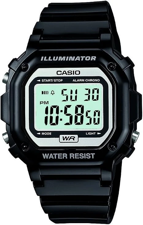 Casio F-108WHC Men's Digital Watch - Black & White Sport Design with LED Illuminator, 1/100 Sec Stopwatch, Daily Alarm & Water Resistance - Casio