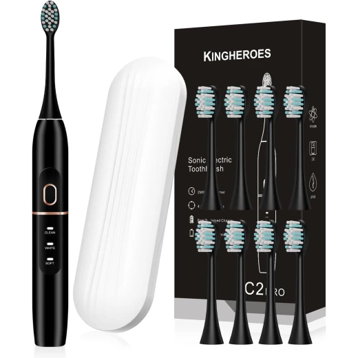 kingheroes Electric Toothbrush Set, Comes with 8 Brush Heads & Travel Case kingheroes Electric Toothbrush Set, Comes with 8 Brush Heads & Travel Case