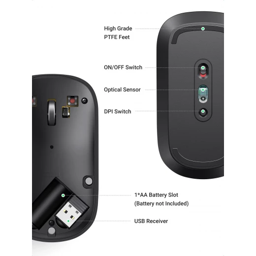 UGREEN Wireless Mouse for Laptop, Ultra-Slim Silent Mouse with USB Receiver - Ugreen - Image 3