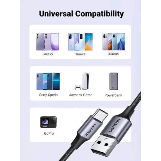 UGREEN USB to USB C Cable, Car Carplay Cable USB A to Type C Cable Fast Charging Braided 1.5m - Ugreen - Image 7