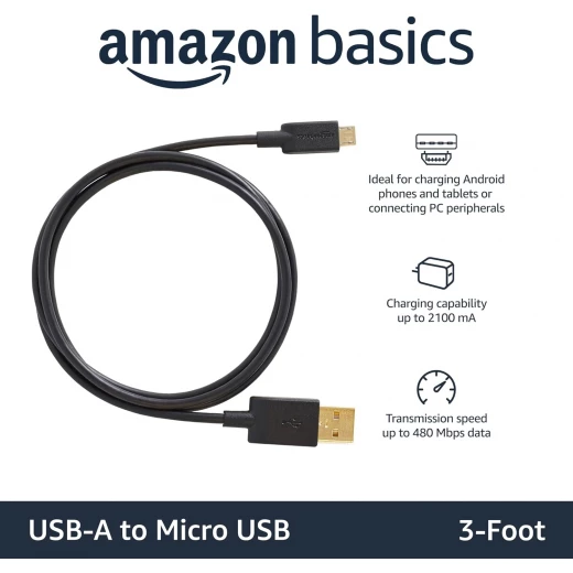كيبل شحن سريع USB-A الى Micro USB من 3 قطع، سرعة نقل 480 ميجابت في الثانية مع مقابس مطلية بالذهب، USB 2.0، 3 قدم، اسود من امازون - امازون - Image 6