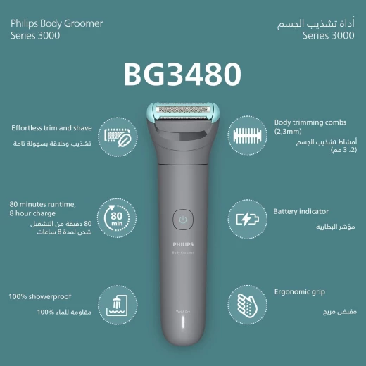 ماكينة حلاقة شعر الرجال من سلسلة فيليبس بودي جروم 3000 مع حماية ثلاثية - فيليبس - Image 2