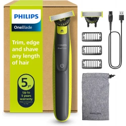 Philips OneBlade 360 Genuine Electric Beard Trimmer and Shaver, 2x 360 Blades, 3x Beard Combs