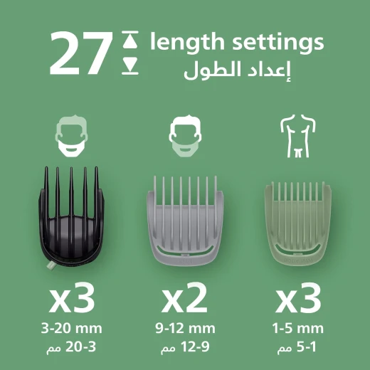 ماكينة تشذيب الشعر والوجه والجسم متعددة الاستخدامات من فيليبس 20 في 1 | شفرة واحدة، مشط دقيق ممتاز، وماكينة قص شعر عريضة - فيليبس - Image 5