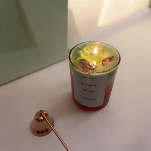 Niveole l Matcha Strawberry Layered Cup Soy Candle – 100% Handmade Scented Soy Wax Candle, Designed with Matcha and Strawberry Layers and Glossy Snow-Style Gel Wax, Luxury Home Décor and Perfect Gift for - Niveole - Image 4