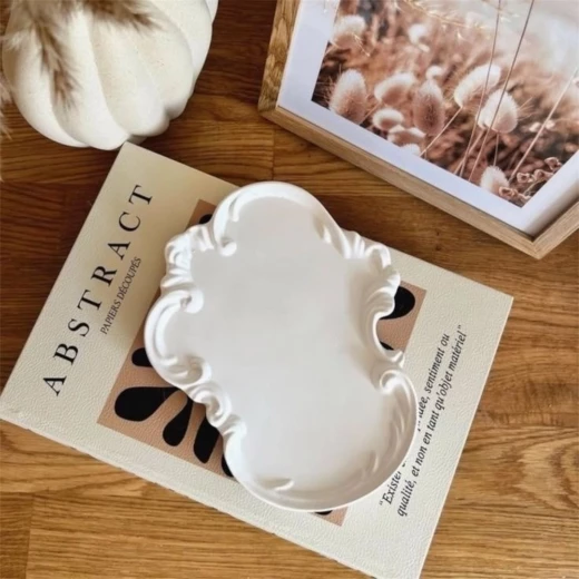 Niveole Baroque Decorative Gypsum Tray – 100% Handmade, Vintage Candle, Perfume and Jewelry Vanity Tray for Coffee Table, Elegant Home Gift - Niveole - Image 2