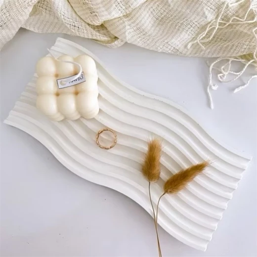 Niveole Rectangular Wave Ribbed Decorative Gypsum Tray – 100% Handmade, Candle, Perfume and Jewelry Vanity Tray for Coffee Table, Elegant Home Gift - Niveole - Image 2