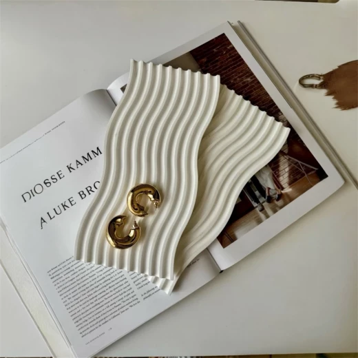 Niveole Rectangular Wave Ribbed Decorative Gypsum Tray – 100% Handmade, Candle, Perfume and Jewelry Vanity Tray for Coffee Table, Elegant Home Gift - Niveole - Image 3