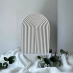Niveole Large Ribbed Arch Decorative Gypsum Tray – 100% Handmade, Modern Candle, Perfume & Jewelry Vanity Tray for Coffee Table and Home Gift - Niveole
