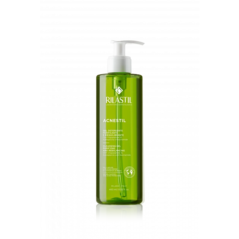 Rilastil Acnestil Cleansing Gel 400ml Hyaluronic Acid Face Wash for Oily Combination and Acne Prone Skin Fragrance Free Gentle Non Drying Formula - Rilastil