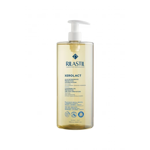 Rilastil Xerolact Cleansing Oil 1000ml, gentle cleansing and moisturizing oil for dry and sensitive skin, removes impurities while protecting skin barrier, leaves skin soft and comfortable, ideal for daily shower skincare use Rilastil Xerolact Cleansing Oil 1000ml, gentle cleansing and moisturizing oil for dry and sensitive skin, removes impurities while protecting skin barrier, leaves skin soft and comfortable, ideal for daily shower skincare use