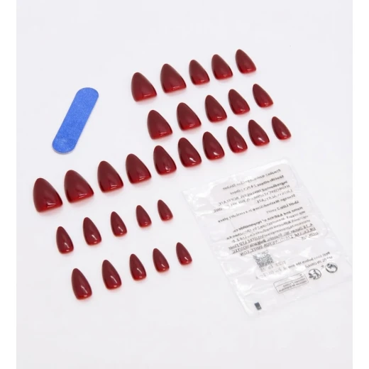 Luxury Burgundy Glossy Almond Press-On Nails Kit (24pcs) - Image 2