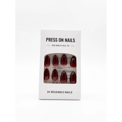 Luxury Burgundy Glossy Almond Press-On Nails Kit (24pcs) - Image 3