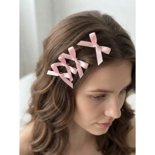 ​Chic Pink Bow Hair Clips Set – 5 Pieces