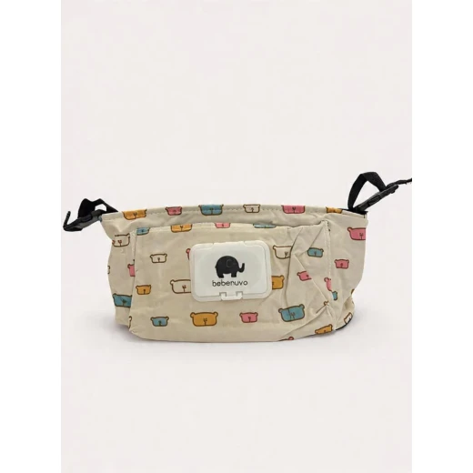 Bebenuvo Baby Stroller Organizer Bag with Large Storage Capacity, Wet Wipes Pouch and Drink Holder, Easy to Install, Made of Durable, Stain-Resistant and Water-Repellent Fabric, Stylish and Practical Design for Everyday Outings