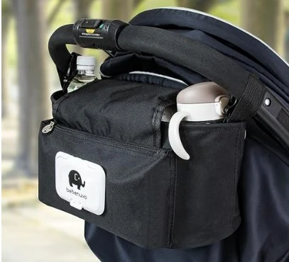 Bebenuvo Baby Stroller Organizer Bag with Large Storage Capacity, Wet Wipes Pouch and Drink Holder, Easy to Install, Made of Durable, Stain-Resistant and Water-Repellent Fabric, Stylish and Practical Design for Everyday Outings - Baby - Image 3