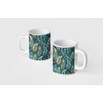 benosh crafts,ceramic mug,peacock print,blue,green,yellow,12oz,1 piece - Benosh