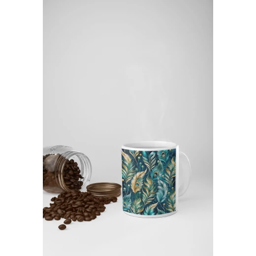benosh crafts,ceramic mug,peacock print,blue,green,yellow,12oz,1 piece - Benosh - Image 5