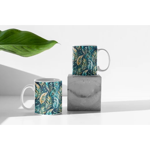 benosh crafts,ceramic mug,peacock print,blue,green,yellow,12oz,1 piece - Benosh - Image 6
