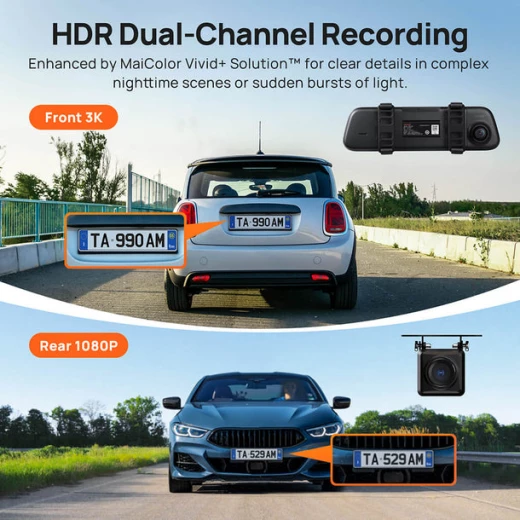 70mai Rearview Dash Cam S500 3K HDR with A 9-Inch Touch Screen & Super Capacitor - 70mai - Image 5