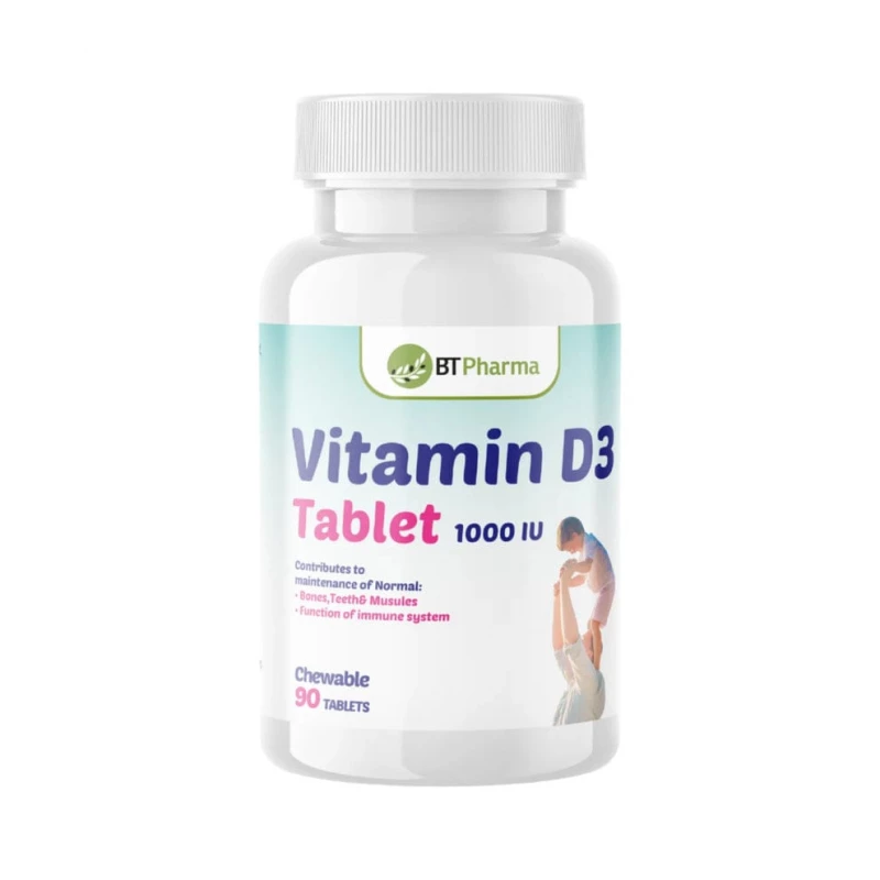 BT Pharma Vitamin D3 1000 IU, 90 Chewable Tablets | Supports Strong Bones, Teeth & Immunity | Daily Vitamin D Supplement - BT PHARMA