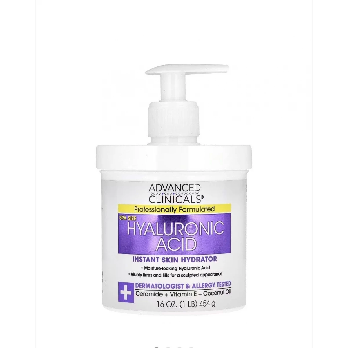 كريم Advanced Clinicals Hyaluronic Acid المرطب للبشرة - 454 غ