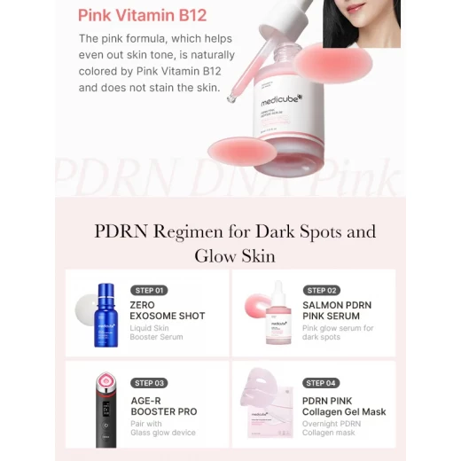 Medicube PDRN Pink Peptide Serum 10,000ppm Salmon PDRN for Elasticity, Blemish Care & Barrier Repair 30 ML - Medicube - Image 2