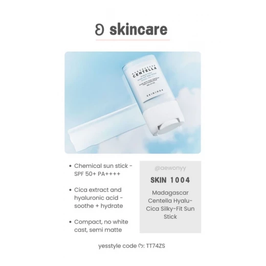 SKIN1004 Madagascar Centella Hyalu-Cica Silky-fit Sun Stick 20g - Skin1004 - Image 2